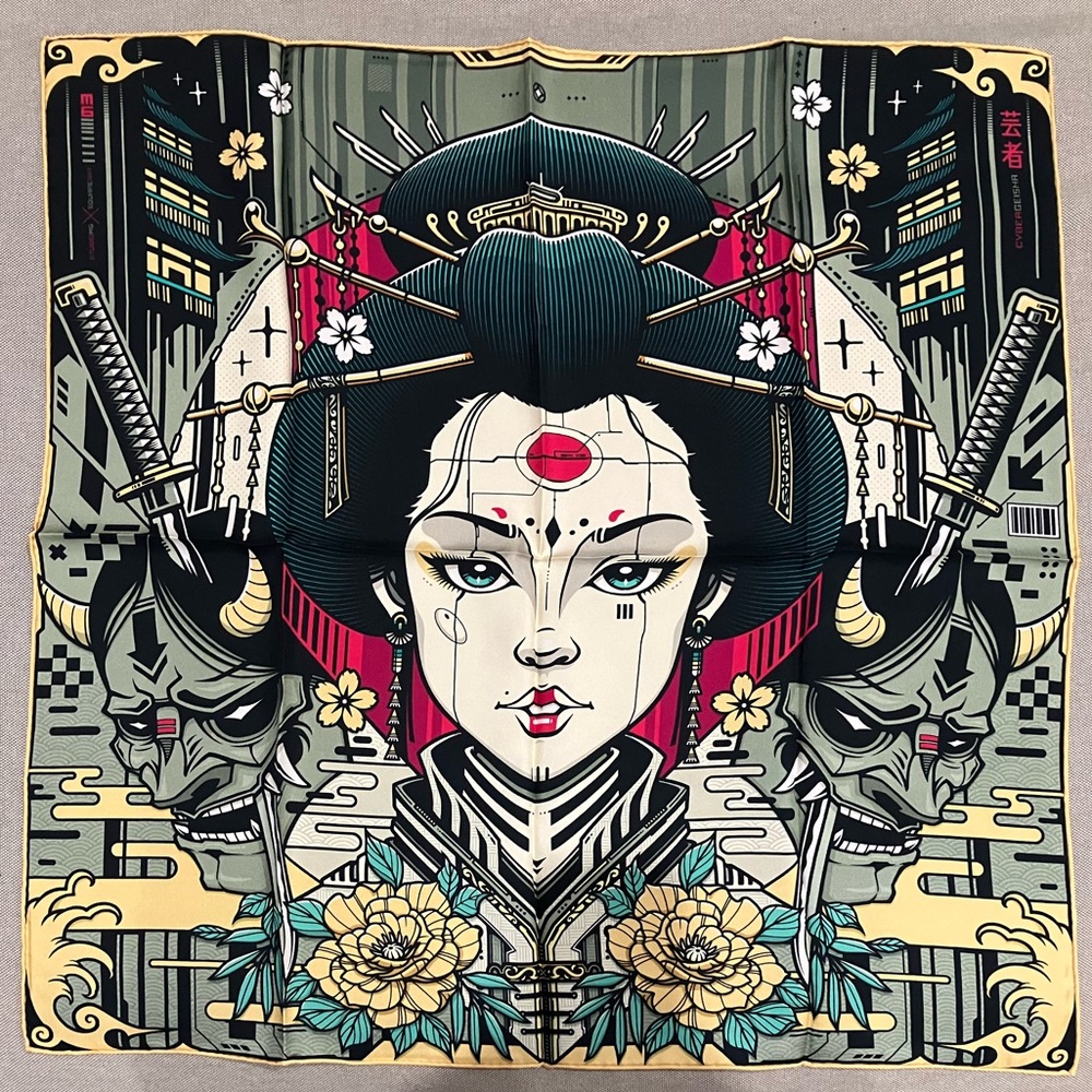 100% silk Bandana cyber geisha